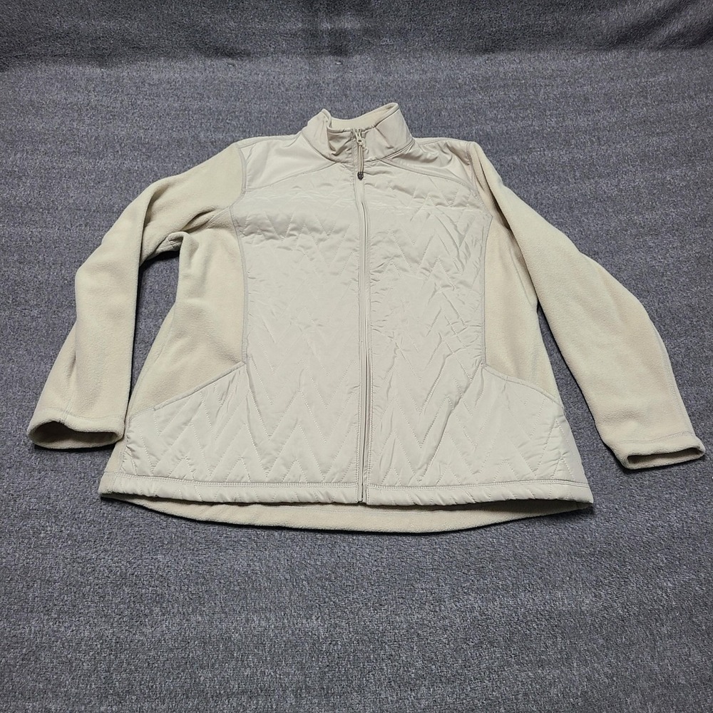 Style & Co Jacket Womens XL Beige Excellent Quilted Fleece Full Zip Mock Neck